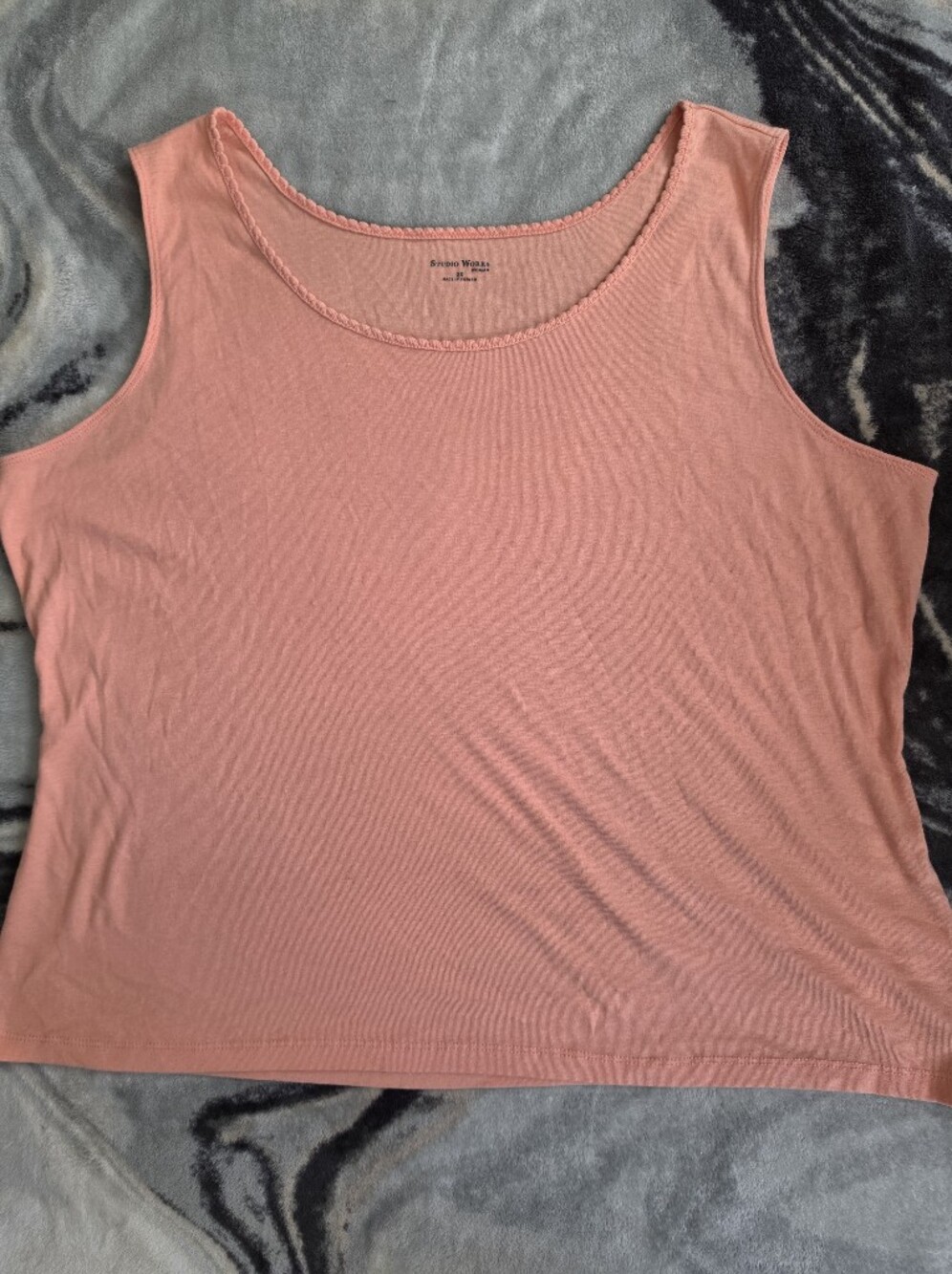 Studio Works Coral Pink Scoop Scallop Hem Neck Tank Top 2X